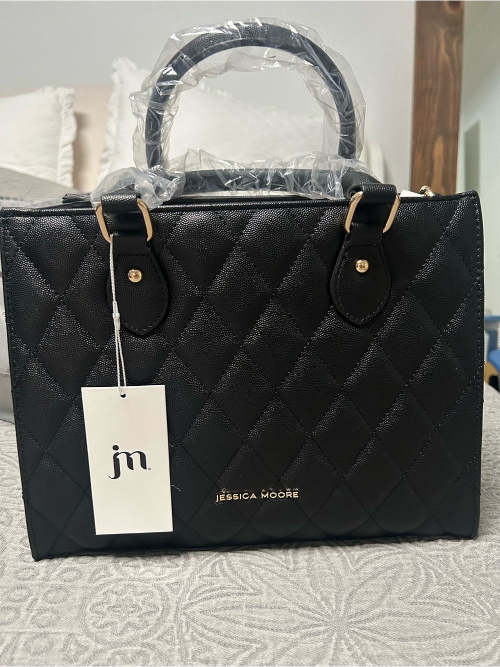 Jessica Moore Quilted Satchel Handbag in Black